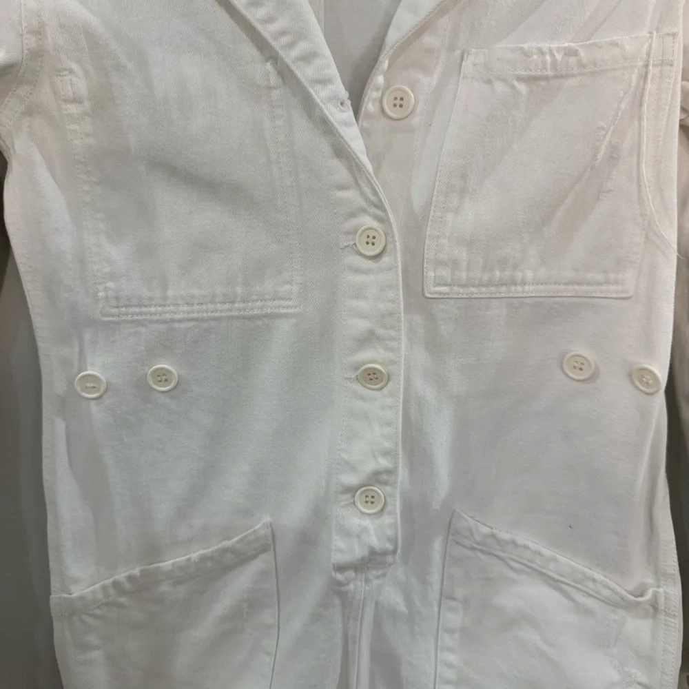 Pistola Romper Freda Button Down Long Sleeve in White Denim